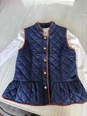 Janie and Jack Navy Quilted Equestrian Vest with Matching Long Sleeved Shirt